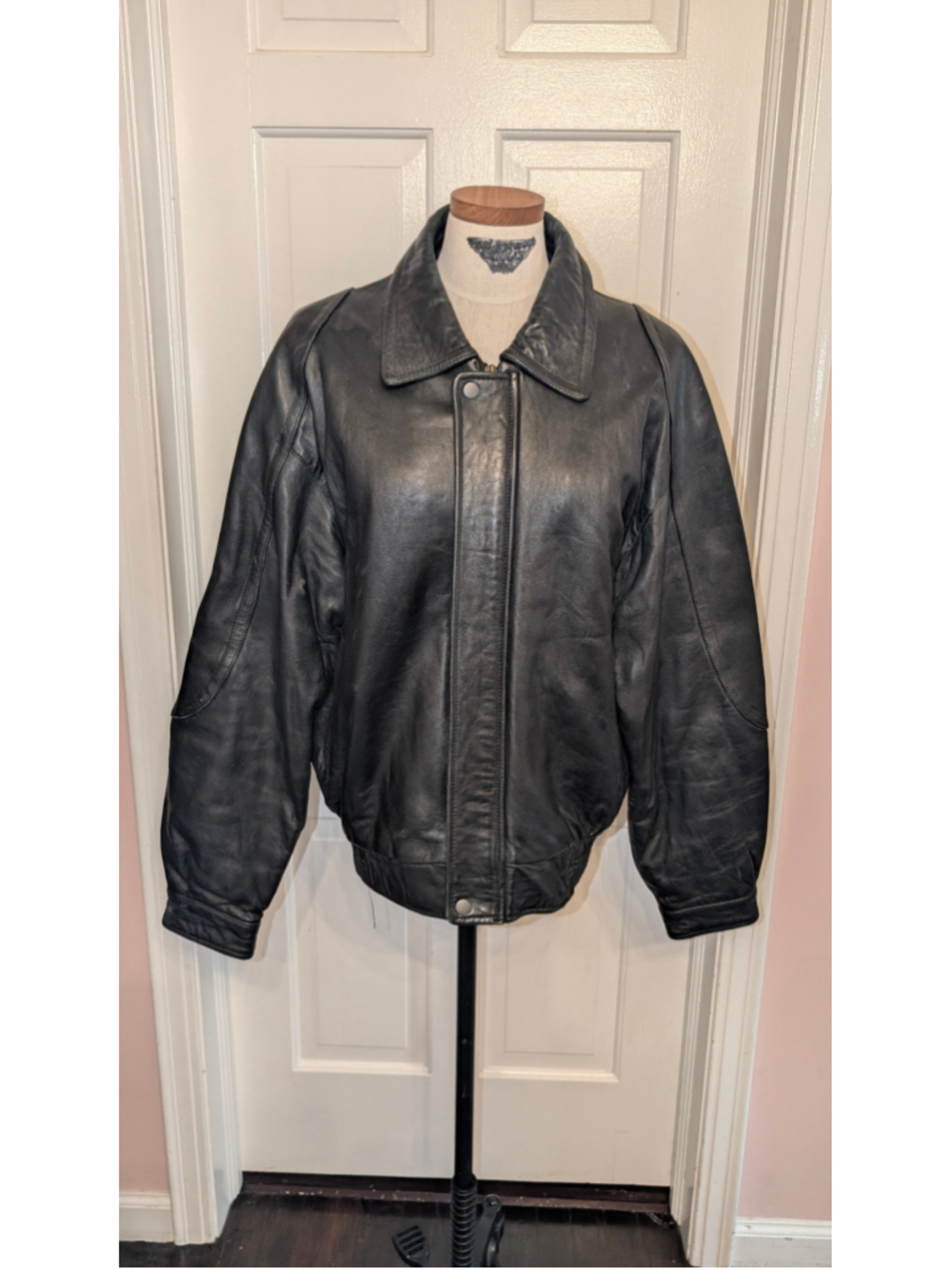 Vintage 80s U2 wear me out Black Leather Bomber Jacket Size L